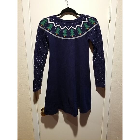 Hanna Anderson Girl Navy Blue With Christmas Trees Knit Dress Size Girl 10 140cm - Picture 3 of 8